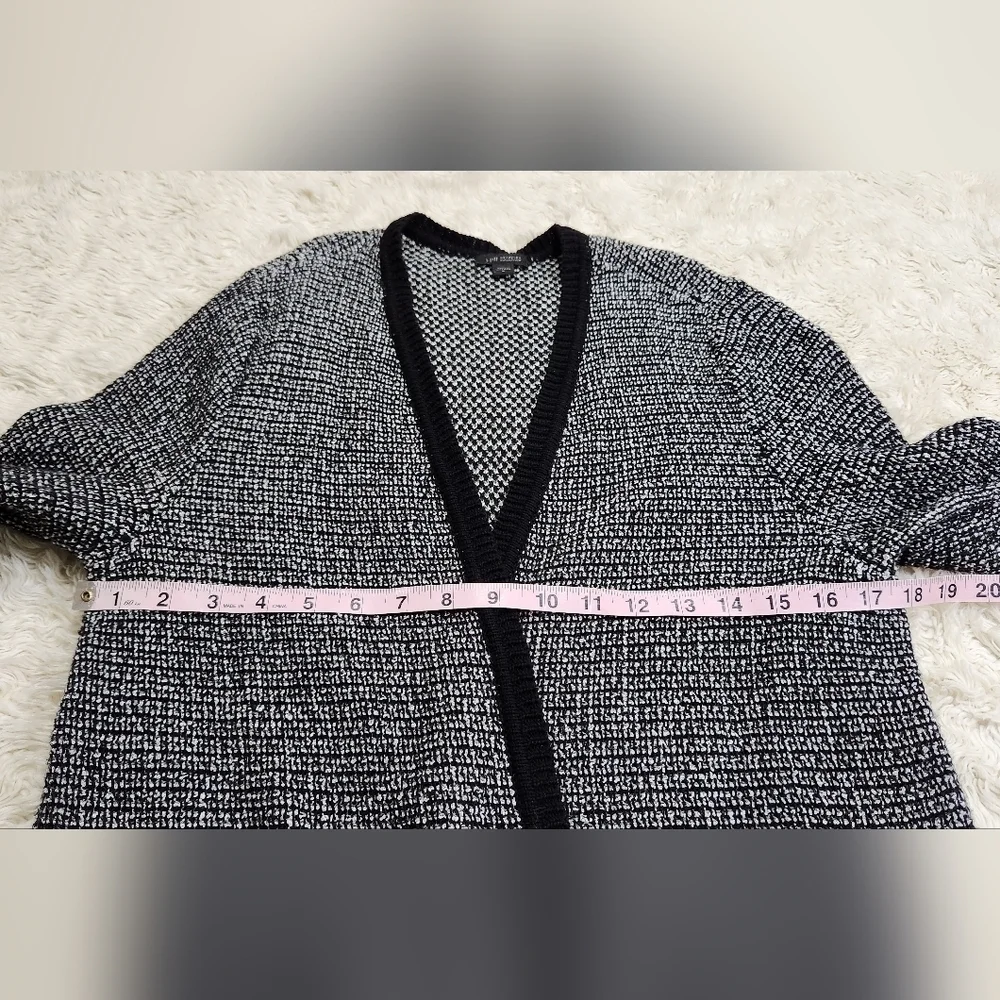J.JILL Wearever Collection Black Knit Textured Tweed Long Duster Cardigan Sz M